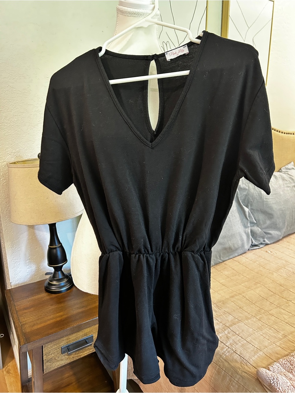 Pink Lily Black Short Sleeve V-Neck Romper